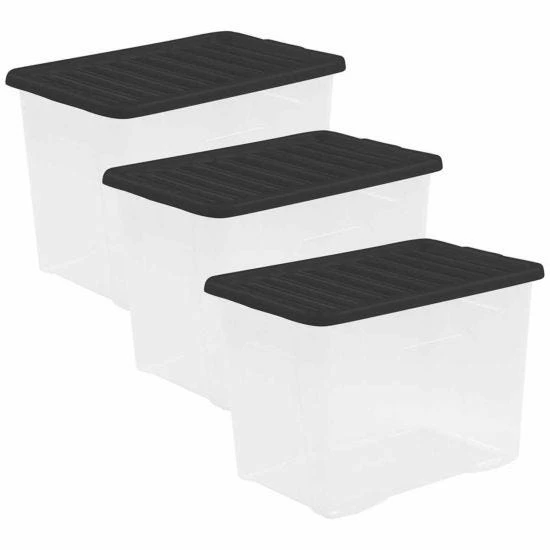 Wham Crystal 32 Litre Pack Of 3 Clear Black Lid 4 Wham Crystal 32 Litre Pack Of 3 Clear Black Lid - Image 2