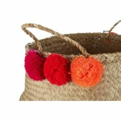 Seagrass Basket Natural Pom Pom Small -office furniture shop 0142100046 3
