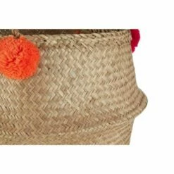 Seagrass Basket Natural Pom Pom Small -office furniture shop 0142100046 4