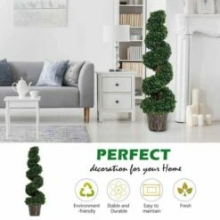 Set Of 2 Artificial Boxwood Spiral Trees 120cm 10 Set Of 2 Artificial Boxwood Spiral Trees 120cm -office furniture shop 0909070047 1