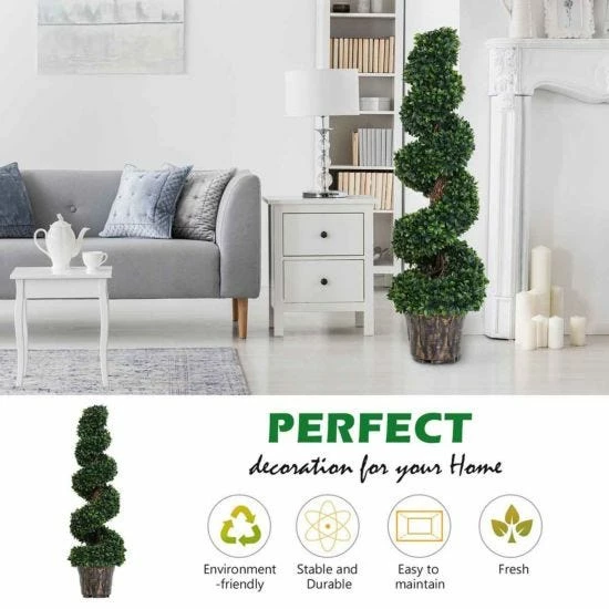 Set Of 2 Artificial Boxwood Spiral Trees 120cm 3 Set Of 2 Artificial Boxwood Spiral Trees 120cm - Image 2