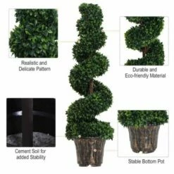 Set Of 2 Artificial Boxwood Spiral Trees 120cm 11 Set Of 2 Artificial Boxwood Spiral Trees 120cm -office furniture shop 0909070047 2