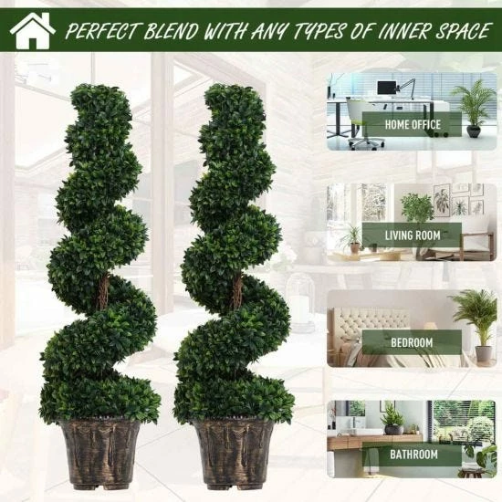 Set Of 2 Artificial Boxwood Spiral Trees 120cm 7 Set Of 2 Artificial Boxwood Spiral Trees 120cm - Image 6