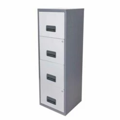 Pierre Henry A4 4 Drawer Maxi Filing Cabinet Silver And White -office furniture shop 1010090002 2