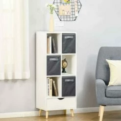 Modern Tall Bookcase With Storage Shelves And Drawer