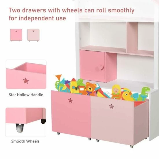 Kids Bookshelf/ Toy Wood Organizer With Wheels 8 Kids Bookshelf/ Toy Wood Organizer With Wheels - Image 6