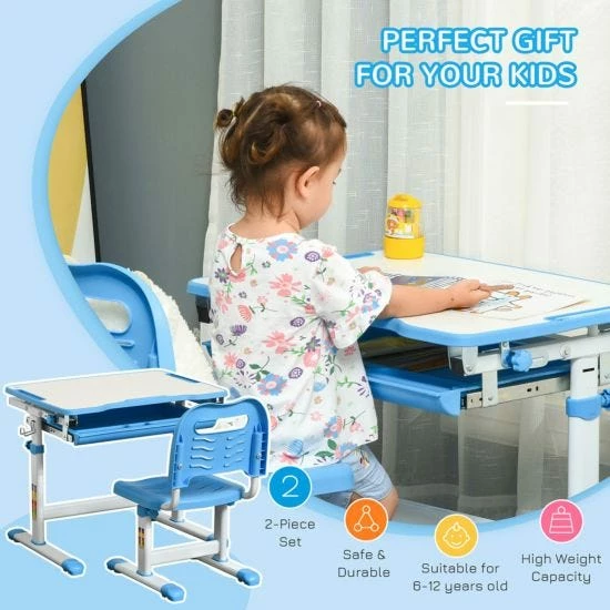 Kids Desk And Chair Set - Adjustable/Tiltable With Drawer Pen Slot And Hook 4 Kids Desk And Chair Set - Adjustable/Tiltable With Drawer Pen Slot And Hook - Image 2