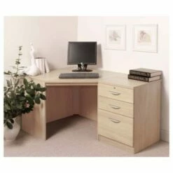 R White Home Office Corner Desk With Three Drawers