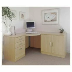 R White Home Office Corner Desk With Cupboard