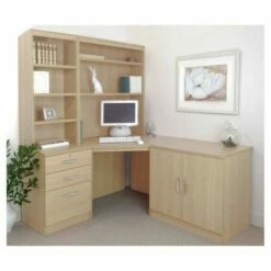 R White Home Office Corner Desk Set With Overshelving