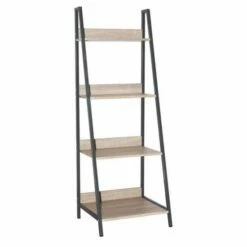 Loft Ladder Bookcase Unit With Oak Effect And Grey Metal Frames