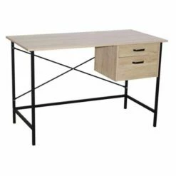 Loft 2 Drawer Desk With Oak Effect And Grey Metal Legs