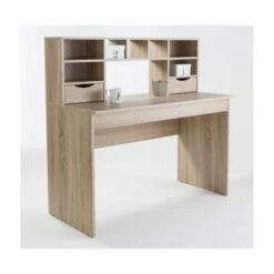 Alphason Albion Light Oak Effect Office Desk With Hutch Shelving