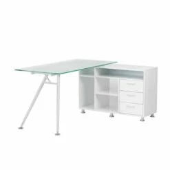 Alphason Augusta Glass Corner Desk With Storage