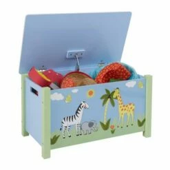 Childrens Wild Safari Wooden Toy Box Large
