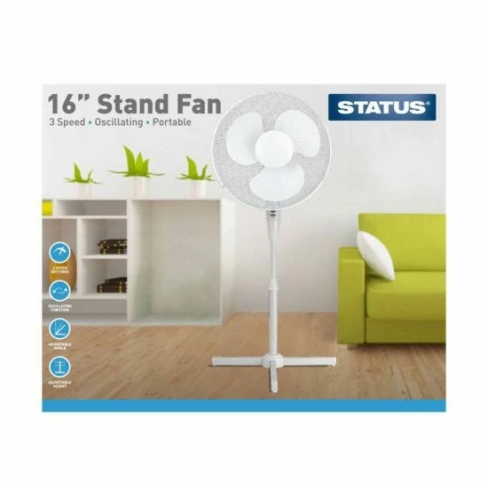 Status 16 Inch White Standing Fan With 3 Speed Settings 4 Status 16 Inch White Standing Fan With 3 Speed Settings - Image 2