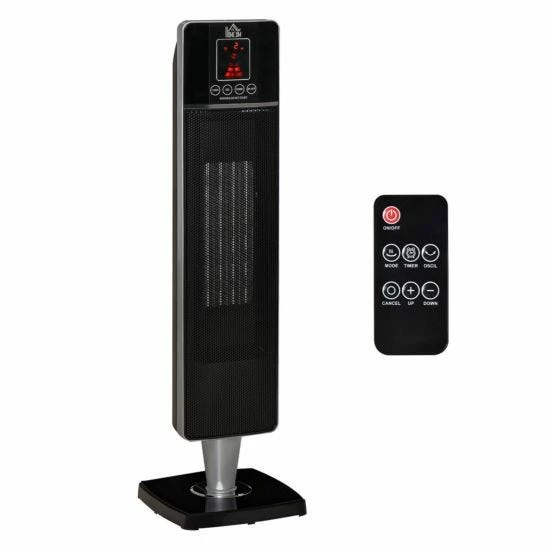 HOMCOM Ceramic Tower Heater With Remote Control And Oscillation In Black 3 HOMCOM Ceramic Tower Heater With Remote Control And Oscillation In Black