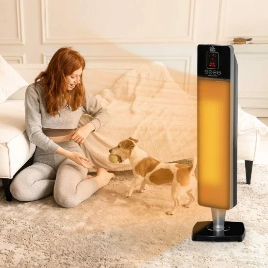 HOMCOM Ceramic Tower Heater With Remote Control And Oscillation In Black 4 HOMCOM Ceramic Tower Heater With Remote Control And Oscillation In Black - Image 2