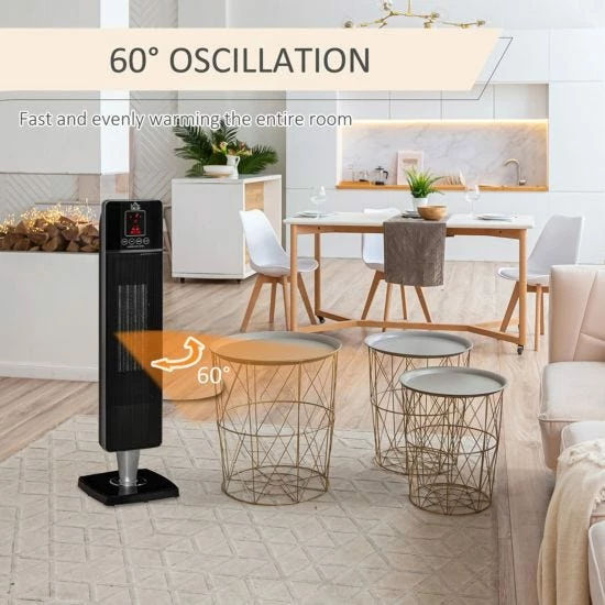 HOMCOM Ceramic Tower Heater With Remote Control And Oscillation In Black 6 HOMCOM Ceramic Tower Heater With Remote Control And Oscillation In Black - Image 4