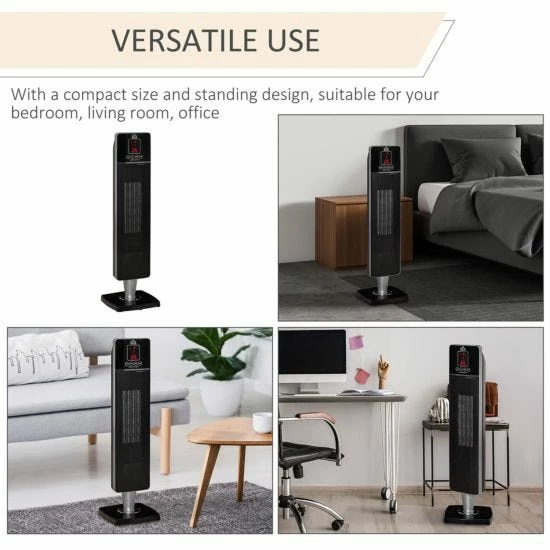 HOMCOM Ceramic Tower Heater With Remote Control And Oscillation In Black 9 HOMCOM Ceramic Tower Heater With Remote Control And Oscillation In Black - Image 7