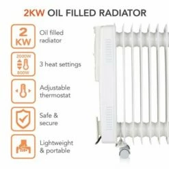 Warmlite 2000W Oil Filled Radiator - White -office furniture shop 1223091012 2