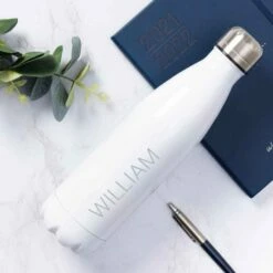 Ryman Personalised White Water Bottle With Grey Modern Style Font