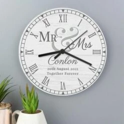 Personalised Mr And Mrs Wooden Clock