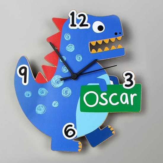 Personalised Dinosaur Shape Wooden Clock 3 Personalised Dinosaur Shape Wooden Clock
