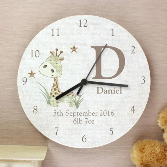 Personalised Hessian Giraffe Shabby Chic Large Wooden Clock 3 Personalised Hessian Giraffe Shabby Chic Large Wooden Clock